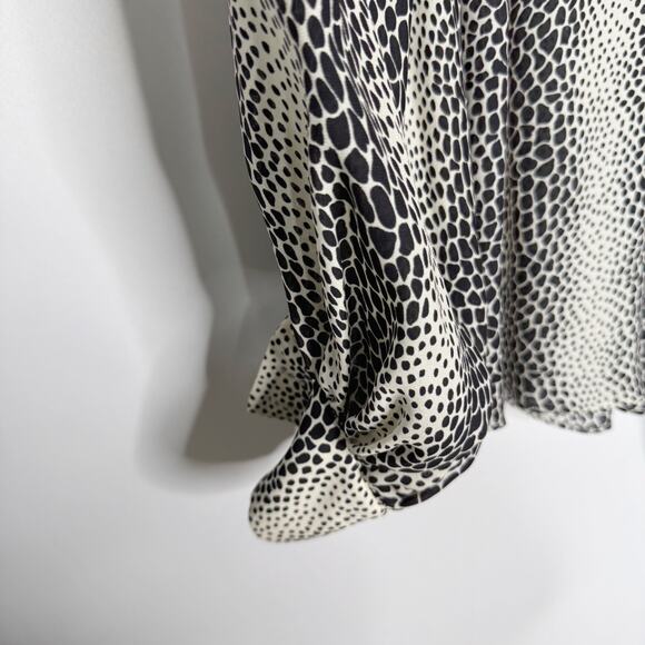 Parker XSmall Black Cream Silk Animal Print Cold Shoulder Long Sleeve Blouse Top - Picture 6 of 10